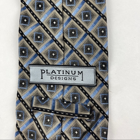Platinum Designs Tie Mens Blue Silver Plaid - Picture 5 of 5